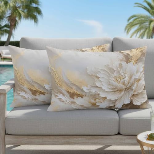White Floral Lumbar Pillow Covers 12 x 20 Inch Pillow Covers Set of 2