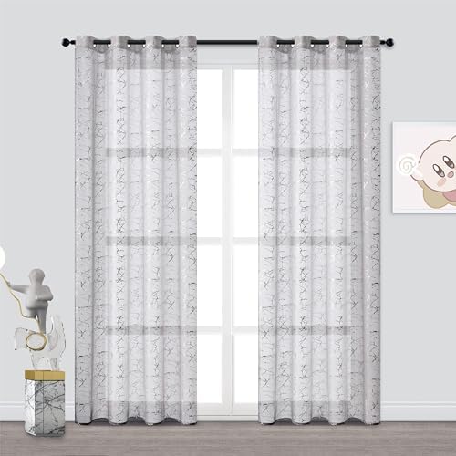 Set of 2 Sheer Curtain Window Panel Set with Grommets Breathable and
