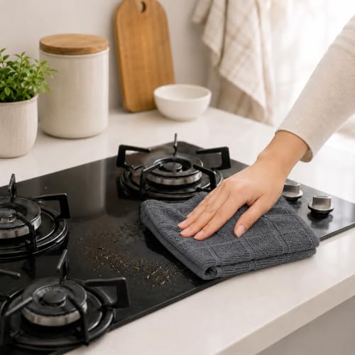 Blue Needles Cotton Terry Kitchen Dish Cloths Set of 4-11 x 13 Inches