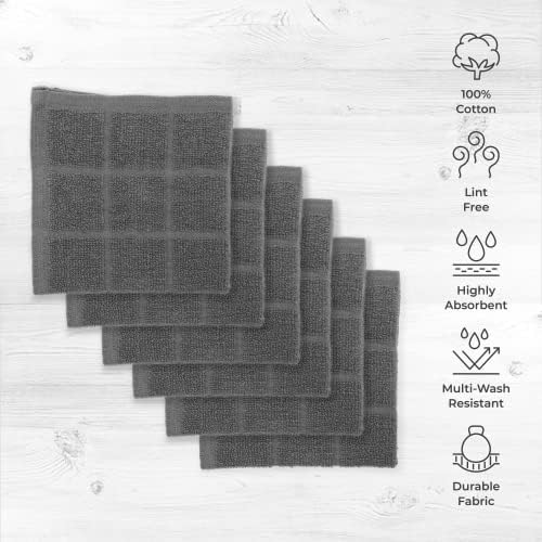 100% Cotton Terry Dish Cloth & Dish Towel, 6 Pack, Super Soft and