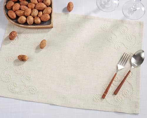 SARO LIFESTYLE Embroidered Scroll Table Runner - Linen Blend Table