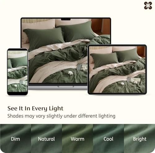 Bedsure PureWoven 100% Washed Cotton Duvet Cover Set, Queen Size, 3-PC