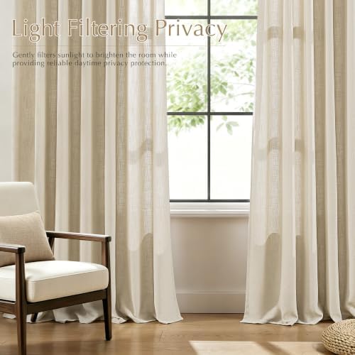Beige Pinch Pleated Linen Curtains 120 inch Length 2 Panels for Living