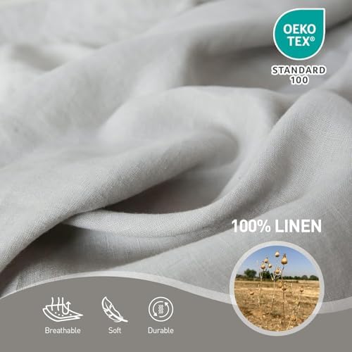 Simple&Opulence French Linen Flat Sheet with Embroidered Border-100%