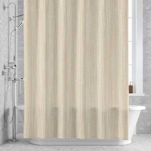 QueenKer Beige Linen Texture Shower Curtain Vintage Solid Color