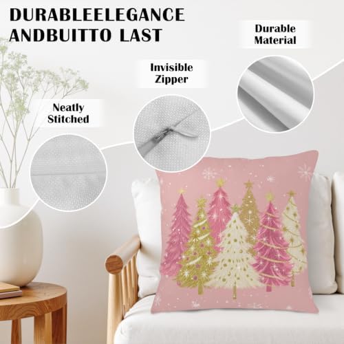 Pink Christmas Tree Pillow Covers 20x20 Set of 2 Xmas Pillow Cases