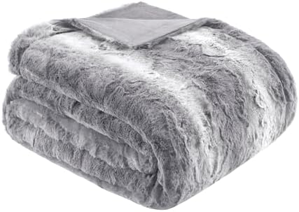 Madison Park Zuri Reversible Faux Fur Bed Blanket, 108 x 90, Grey