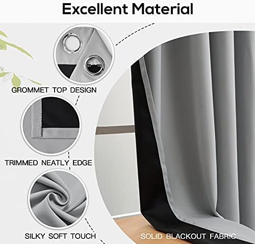 Yakamok Light Grey Blackout Curtains 63 inches Long for Bedroom, 52"