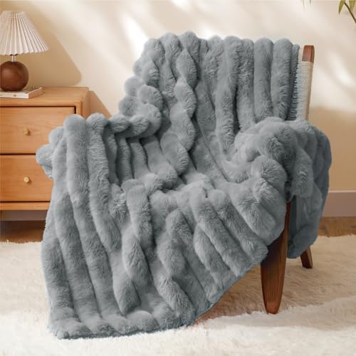 BEDELITE Faux Fur Throw Blanket for Couch, 770GSM, 50" x 60", Light