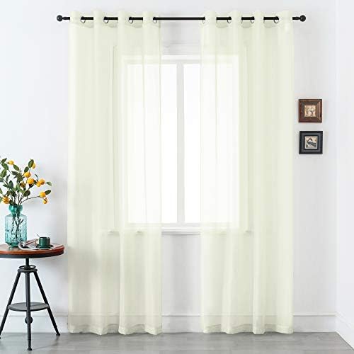 DUALIFE Cream Beige Sheer Curtains 108 Inches Extra Length for Bedroom