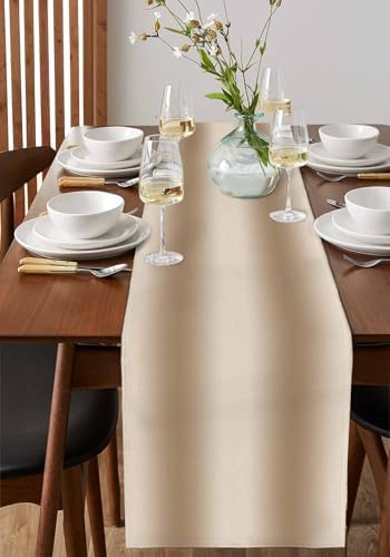 Khaki Ombre Cotton Linen Table Runner - 90 Inch Long, Brown Gradient