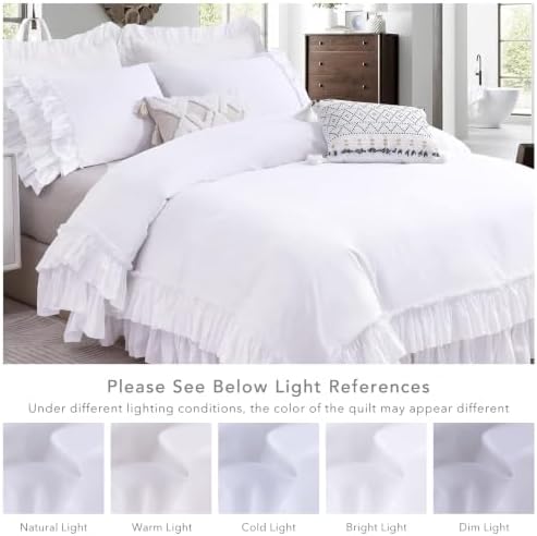 QSH Ruffle White Duvet Cover California King Size- Washed Cotton