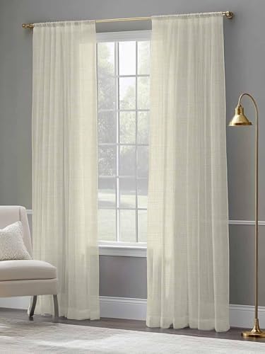 Beige Sheer Curtains 108 Inch Length 2 Panels, Modern Minimalist Linen