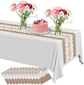 Newwiee 12 Pack Plastic Table Runner 14 x 108 Inch Natural Burlap
