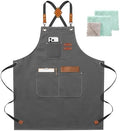 ZOMAO Chef Apron for Women Men with Large Pockets, Cotton Canvas Cross
