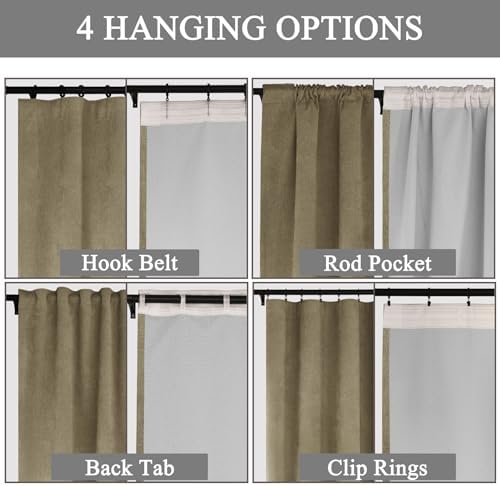 Fcosie 100% Blackout Chenille Curtains 72 Inch Length, Thermal
