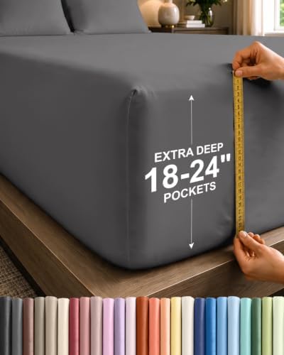 CGK Extra Deep Cal King Single Fitted Sheet Only - Dark Grey