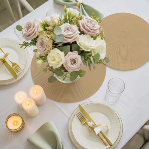 Round Placemats Set of 8 Beige Place Mats Washable Woven Placemat
