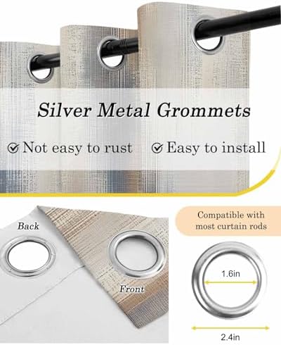 Beige Gray Blackout Curtain 63 Inch Length 2 Panels Set, Abstract