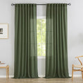 Olive Green Linen Back Tab Curtains 96 Inches Long 2 Panels Set for