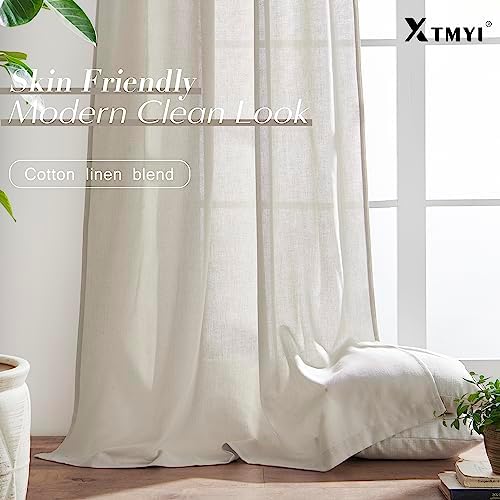 XTMYI Oatmeal Beige Back Tab/Hook Belt Linen Cotton Sheer Curtains