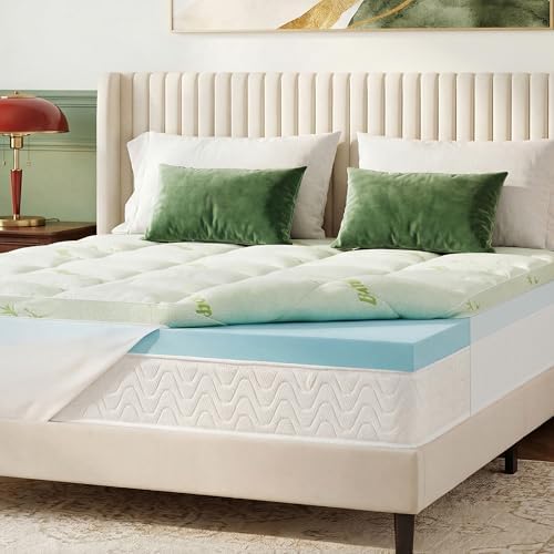 GRUSIGN Queen Memory Foam Mattress Topper, 4 Inch Dual Layer Gel Foam