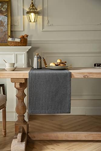 ZeeMart Burlap Style Farmhouse Table Runner, 14x72 Inches Graphite