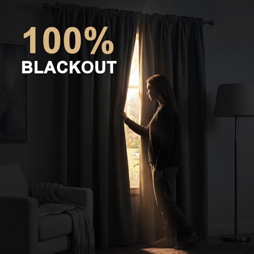 PrinceDeco 100% Blackout Linen Curtains for Bedroom 52x84 Inch