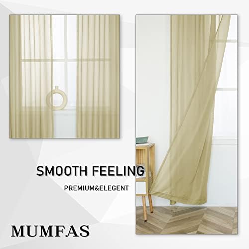 MUMFAS Light Brown Sheer Curtains with Tab Top Look Semi Taupe Tan