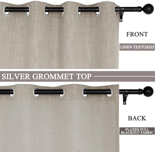 Fcosie Light Beige Extra Long Linen 100% Blackout Curtains 120 Inches