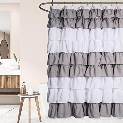 72" x 72" Elegant Ruffle Shower Curtain Modern Farmhouse Fabric Shower