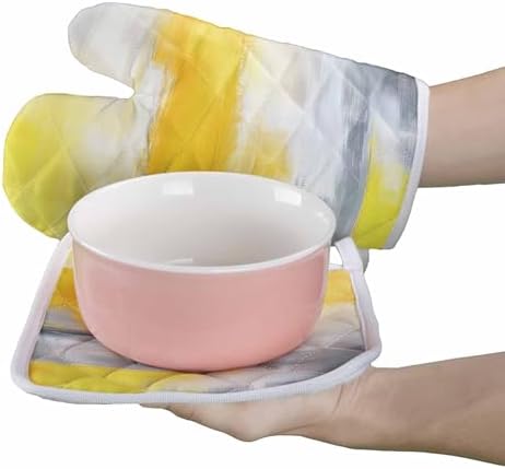 Quilted Cotton Terry Cloth Oven Mitt, Pot Holder Ombre Grey Yellow