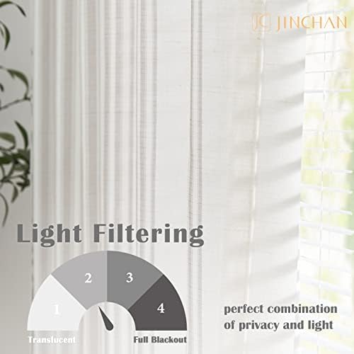 jinchan Striped Linen Curtains 63 Inch Length for Living Room Grey