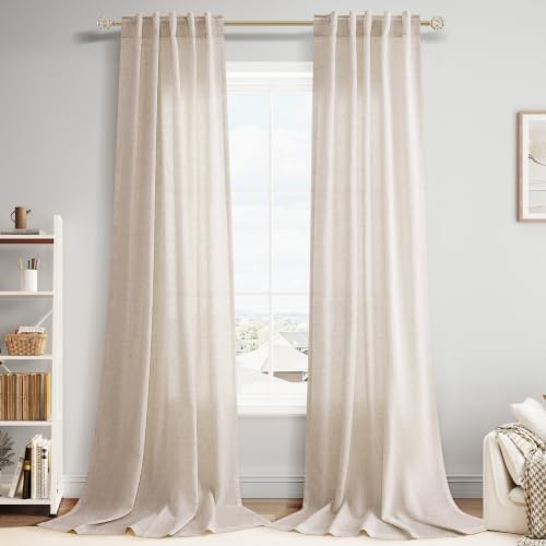 Nanspring Extra Long Linen Curtains 40x120 Inch for Living Room Cream