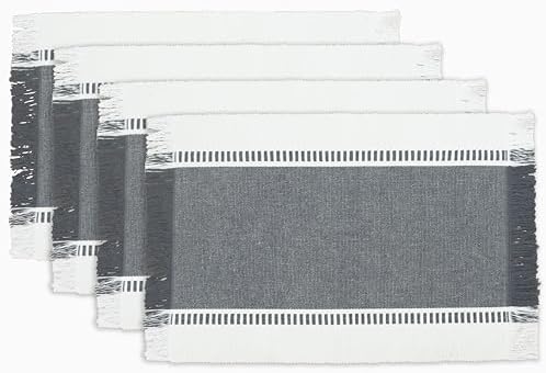 PurpleEssences Stripe Ribbed Placemats - Mineral Gray and H.White