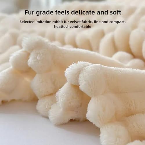 Reversible Faux Rabbit Fur Throw Blanket, Soft Warm Decorative Blanket