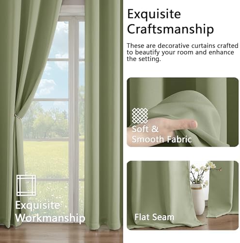 Simplebrand Sage Green Room Darkening Curtains for Bedroom Living Room