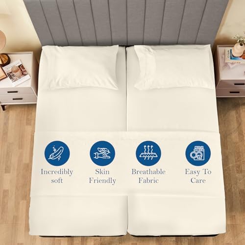 Split King 5 Piece Sheet Set for Adjustable Bed - Percale Weave 100%