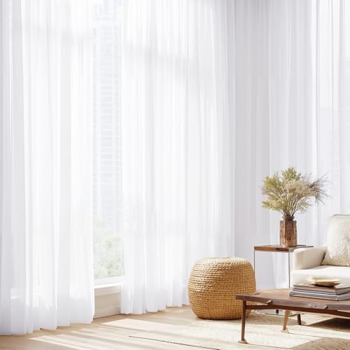 NICETOWN Bedroom White Sheer Curtains 63 Inches Long, W42xL63, 2