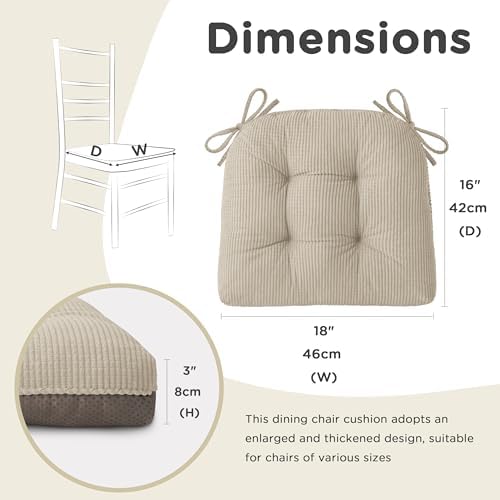 AddGrace Dining Chair Cushions Set of 4 Non-Slip 18"x16"x3" Cream