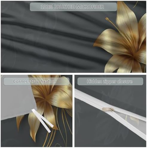 Dark Gray Duvet Cover King Size, Luxury Vines Leaves Florals Soft