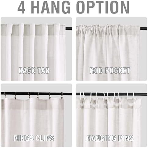 H.VERSAILTEX Linen Semi Sheer Curtains 96" L for Living Room, Natural