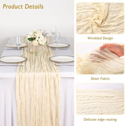 1 Pack Ivory Cream Cheesecloth Table Runner 120 Inch Boho Wedding