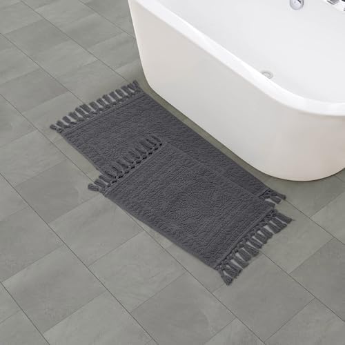 French Connection Nellore Bathroom Rugs, Set of 2 Woven and Beaded