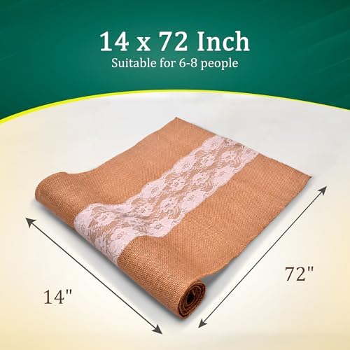 Burlap Lace Table Runner (Pack of 3) – 14”x 72” - No-Fray Finished