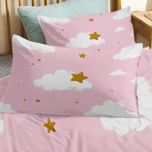 King Duvet Cover Set Minimalist Star and Cloud Pattern Soft Microfiber