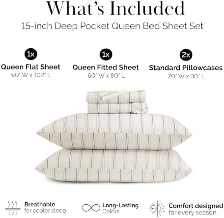 Taupe Striped Sheets Queen Size 4 Pc Patterned Bed Sheets Set Stone