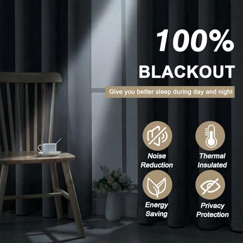 100% Blackout Curtains for Bedroom - Solid Thermal Insulated Thick