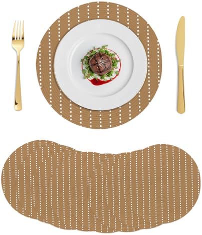Fall Neutral Tan Round Braided Placemats Set of Set of 8 Heat