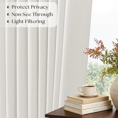 TWODRAPES Ivory Linen Curtains 108 Inches Long 2 Panels Set Pinch